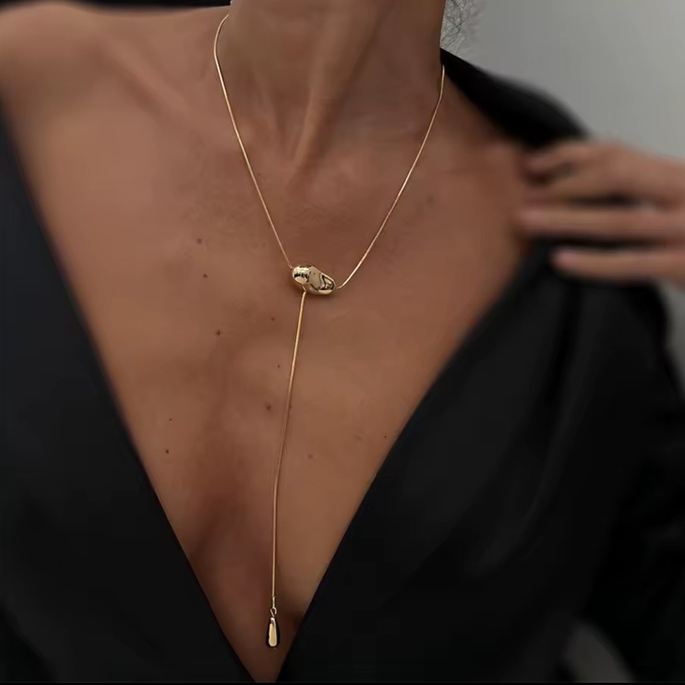 Gold Dainty Chain Tear Drop Abstract Bib Necklace Brand New